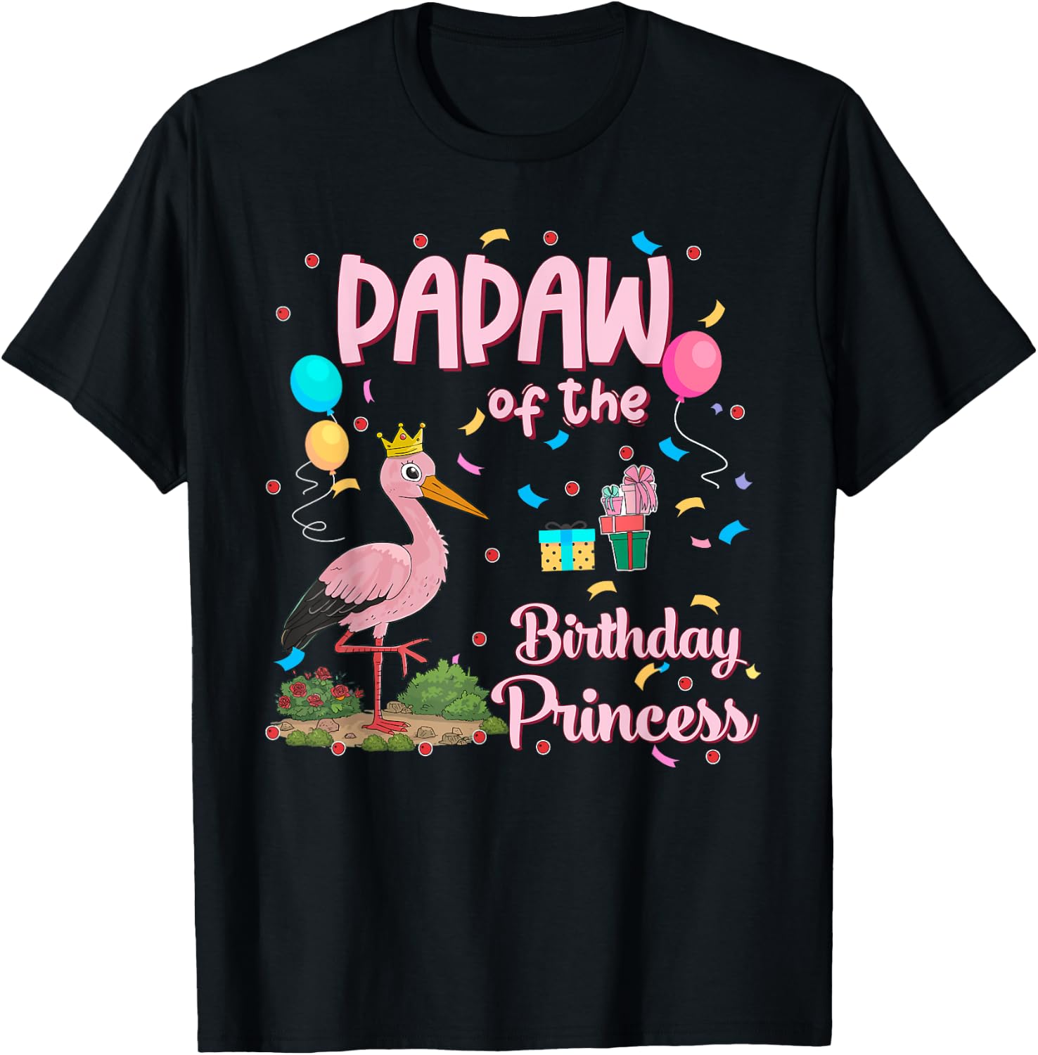 Papaw of the Birthday Princess Pink Flamingo Party Squad T-Shirt - T-Shirt | Black