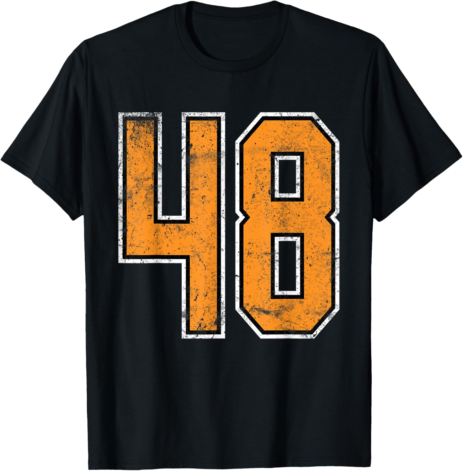 Number #48 Jersey Orange Distressed Vintage Lucky Number 48 T-Shirt - T-Shirt | Black
