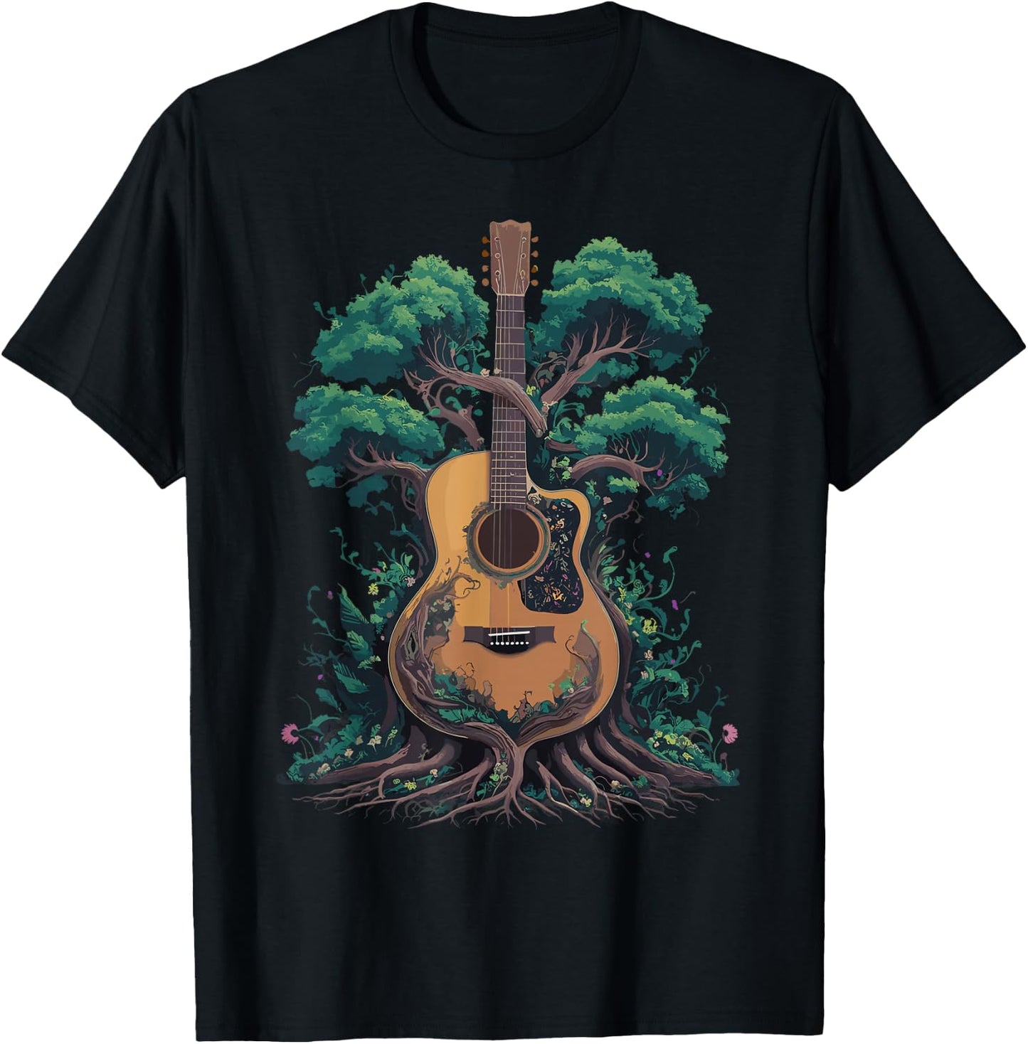 Acoustic Guitar Tree Musician Guitarist T-Shirt - T-Shirt | Black