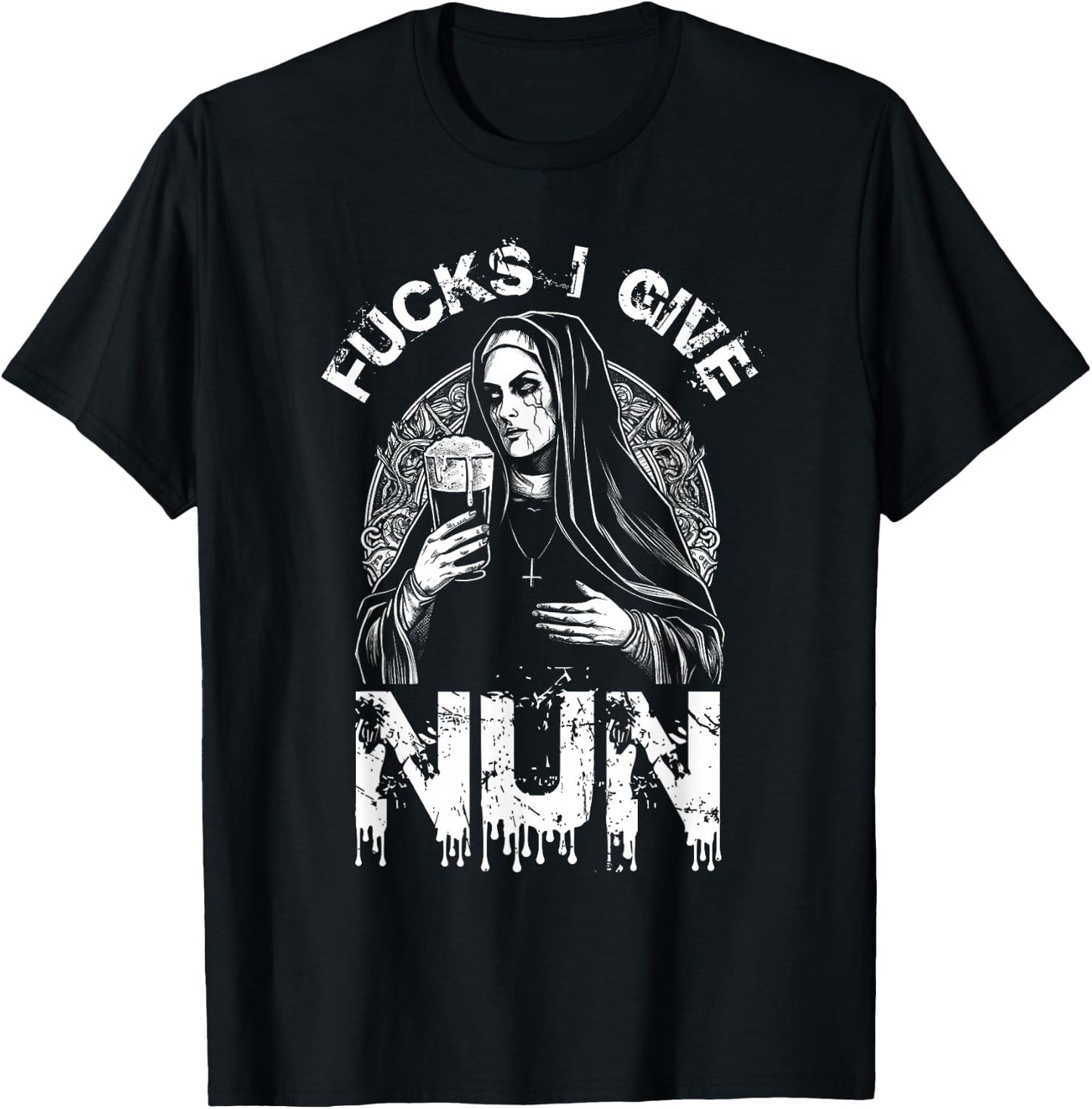 FUCKS I GIVE Nun Defiant Nun Rebell Rebellious Funny T-Shirt - T-Shirt | Black