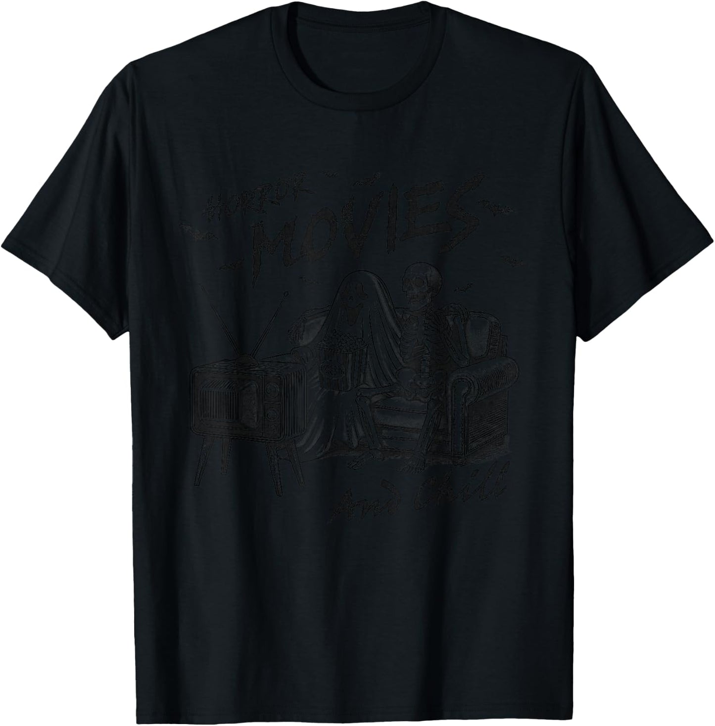 Horror Movies And Chill Halloween Themed Graphic For Couple T-Shirt - T-Shirt | Black