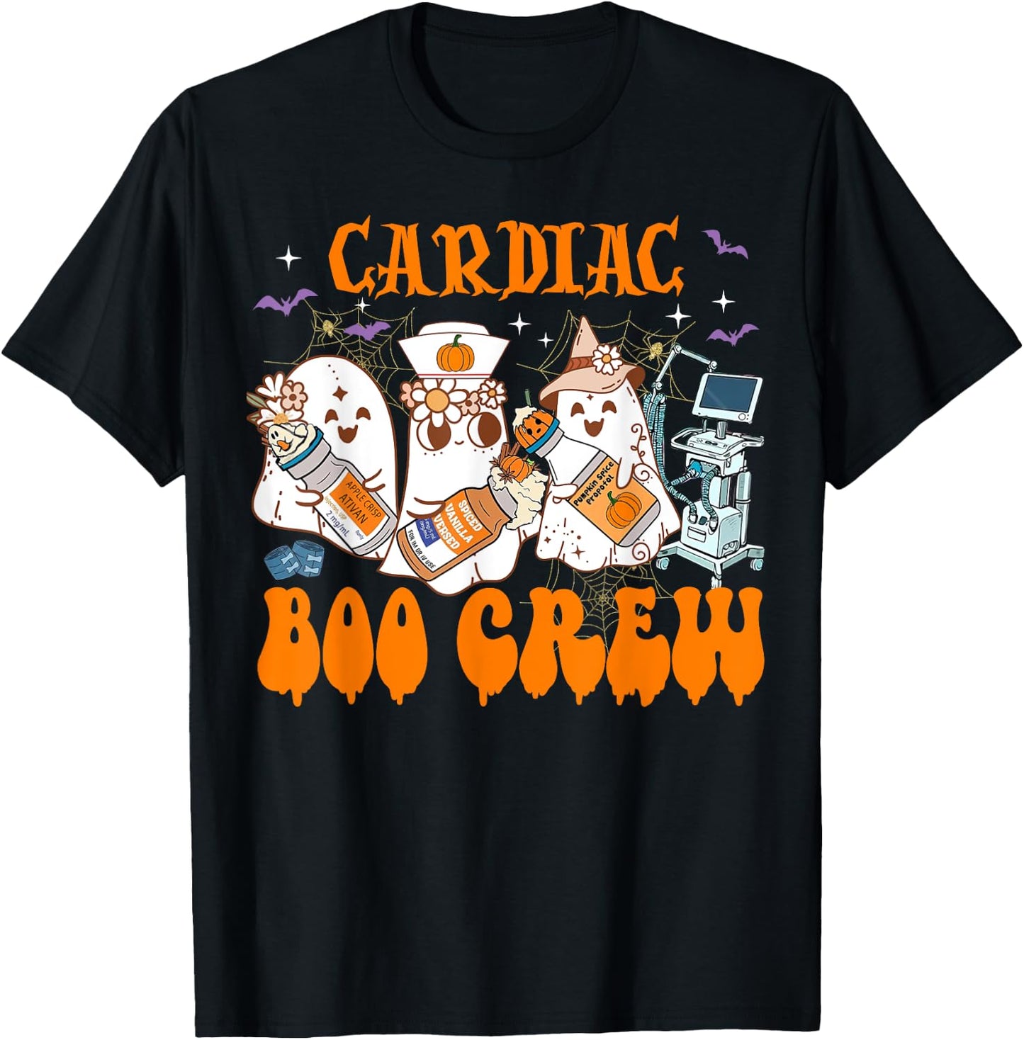 Cardiac Nurse Halloween Anesthetist Boo Crew Squad T-Shirt - T-Shirt | Black