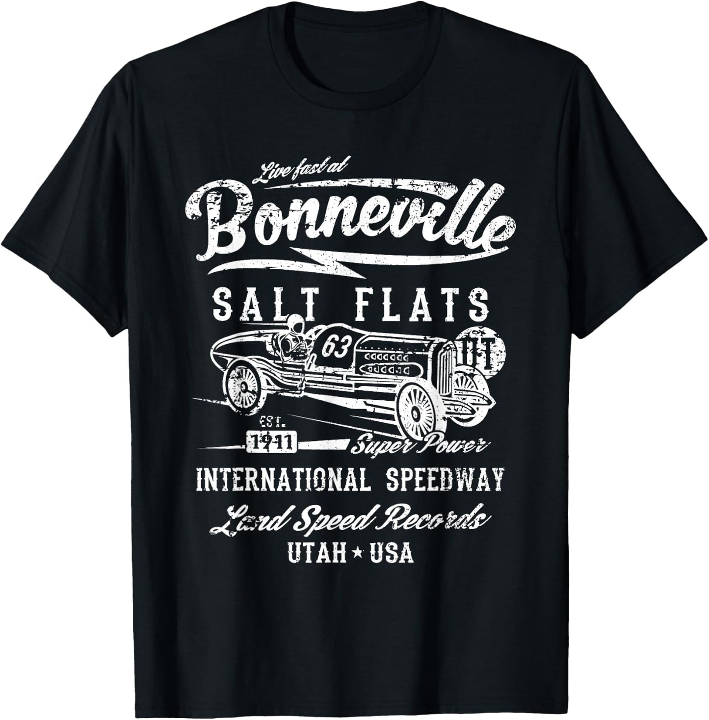 Bonneville Salt Flats Utah Speedway Distressed Design T-Shirt - T-Shirt | Black