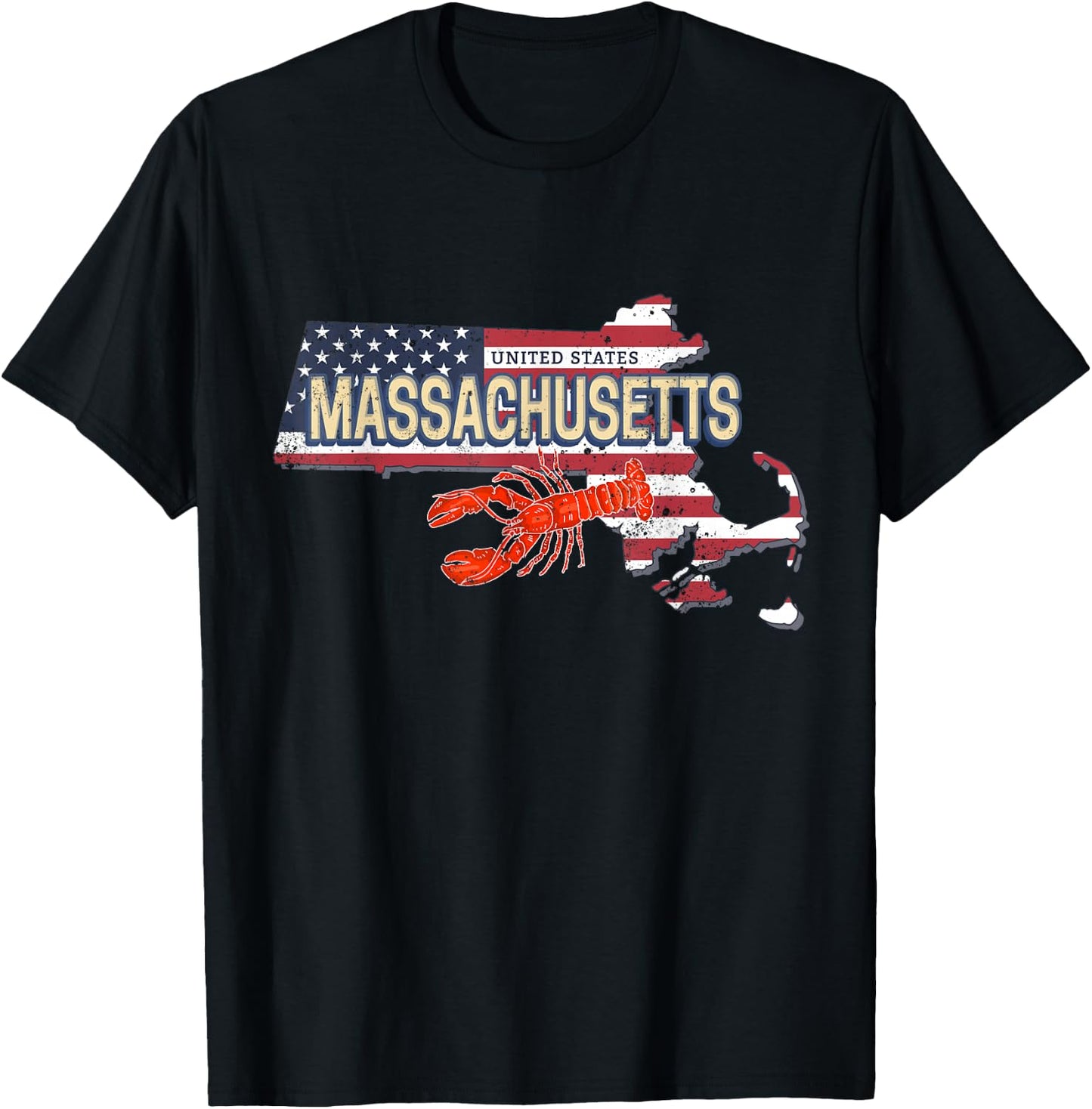 Massachusetts in United States with Map Vintage USA Souvenir T-Shirt - T-Shirt | Black
