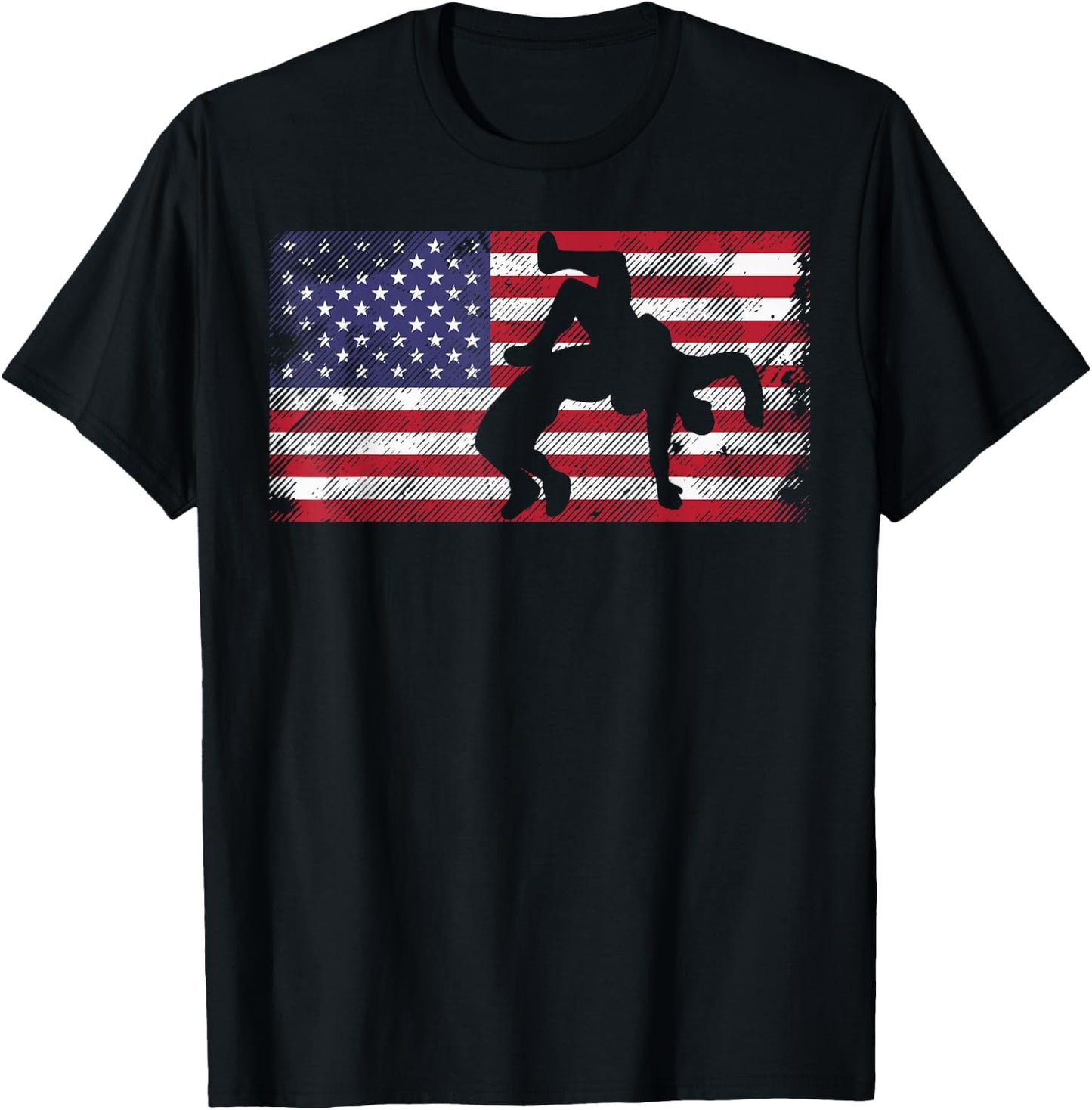 Distressed American Flag Wrestling Wrestler Women Men Kids T-Shirt - T-Shirt | Black
