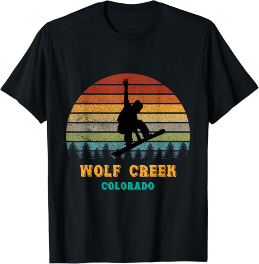 Wolf Creek Colorado Vintage Sunset Snowboarding Snowboarder T-Shirt - T-Shirt | Black