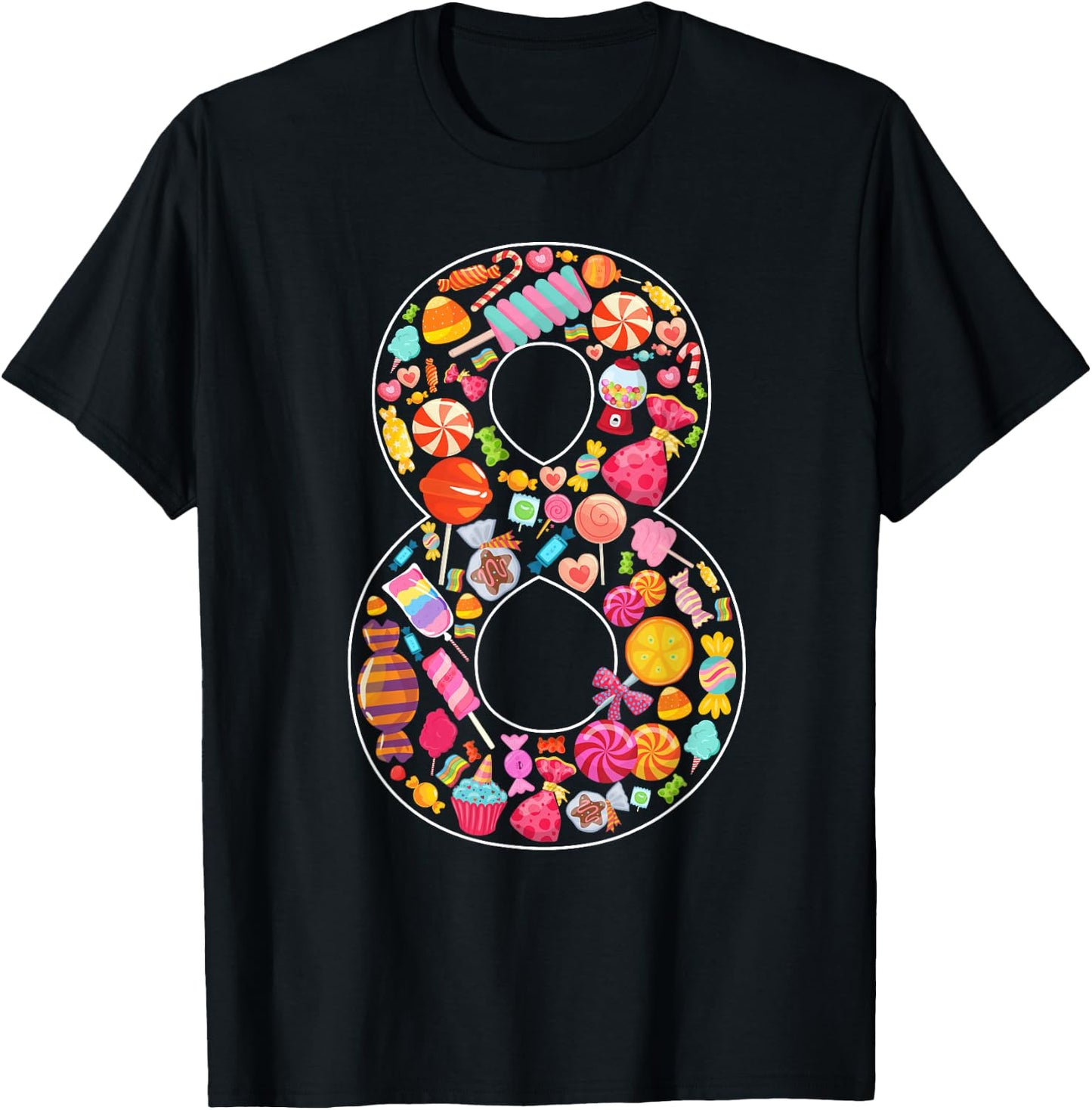 8th Birthday Candy Theme 8 Year Old Party Kids T-Shirt - T-Shirt | Black