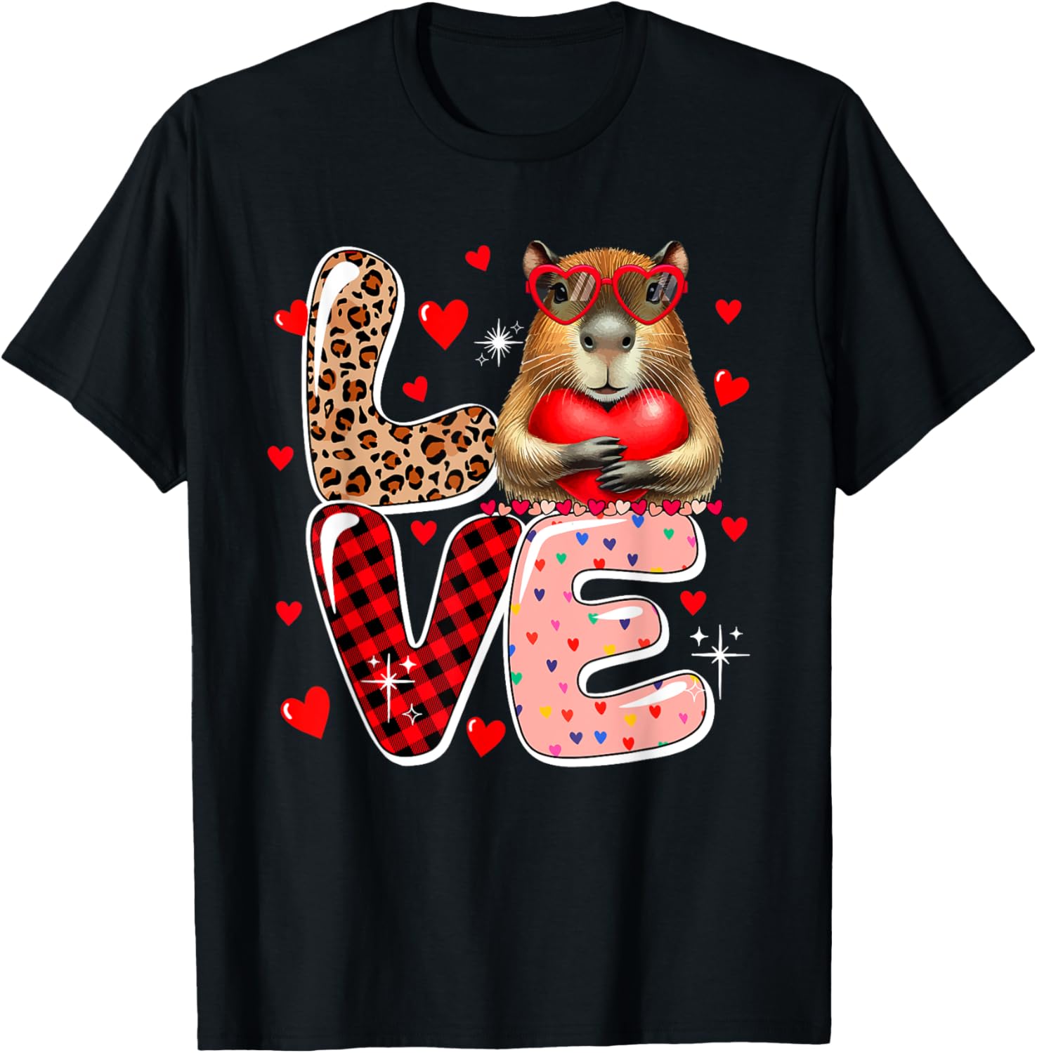 LOVE Capybara Sunglasses Hearts Valentine's Day Kids Toddler T-Shirt - T-Shirt | Black