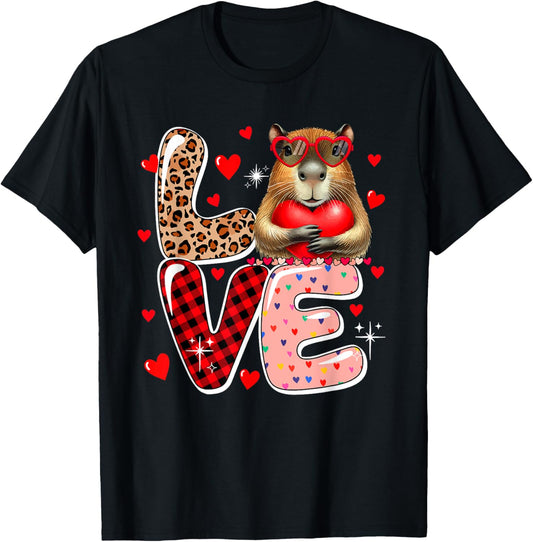 LOVE Capybara Sunglasses Hearts Valentine's Day Kids Toddler T-Shirt - T-Shirt | Black