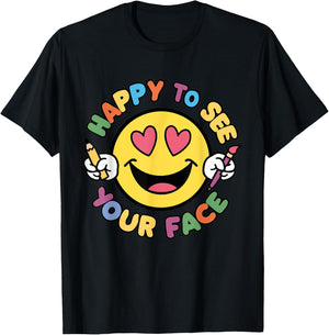Happy To See Your Face Teacher Vintage Back To School Men Women Girls Kids T-Shirt - T-Shirt | Black