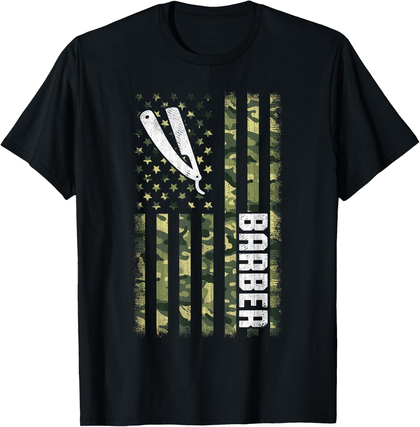 Camo American Flag USA Camouflage Patriotic Barber Women Men T-Shirt - T-Shirt | Black