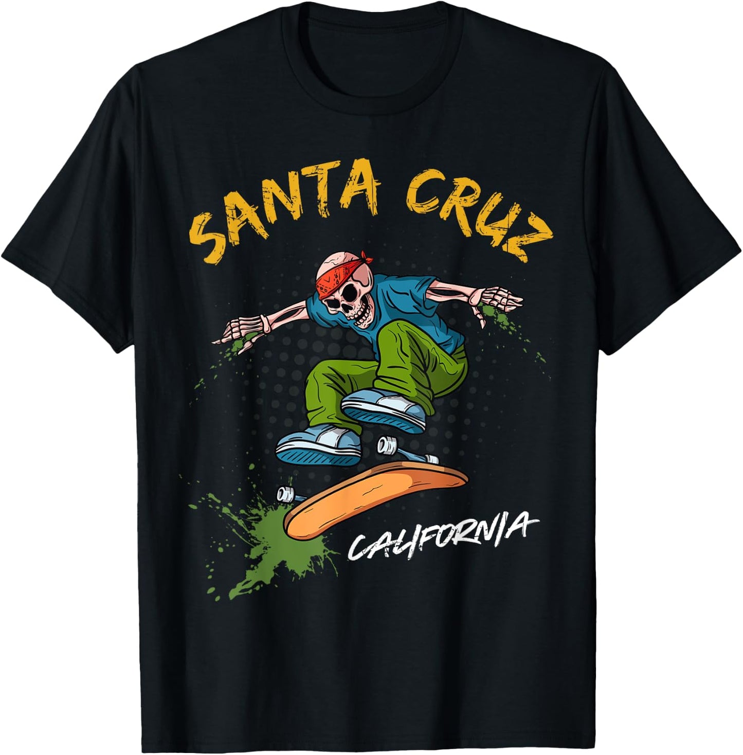 Santa-Cruz Skeleton Skateboard Beach Funny Halloween men T-Shirt - T-Shirt | Black