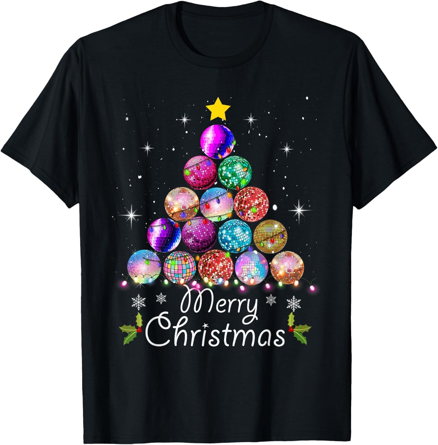 Merry Christmas Disco Ball Tree Lights Xmas - Disco Music T-Shirt - T-Shirt | Black