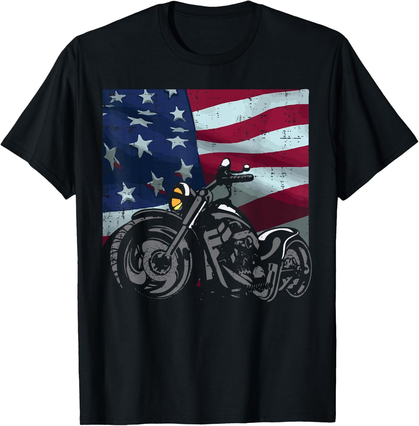 Motorcycle US Flag Biker Motorbike Patriotic Men Women Kids T-Shirt - T-Shirt | Black