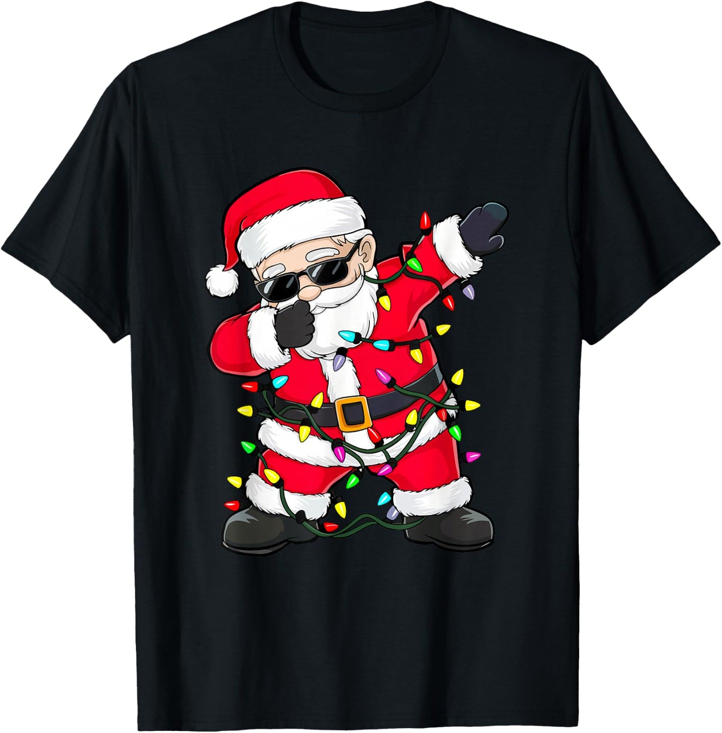 Dabbing Santa Shirt XMas Lights Girls Boys Kids Christmas T-Shirt - T-Shirt | Black