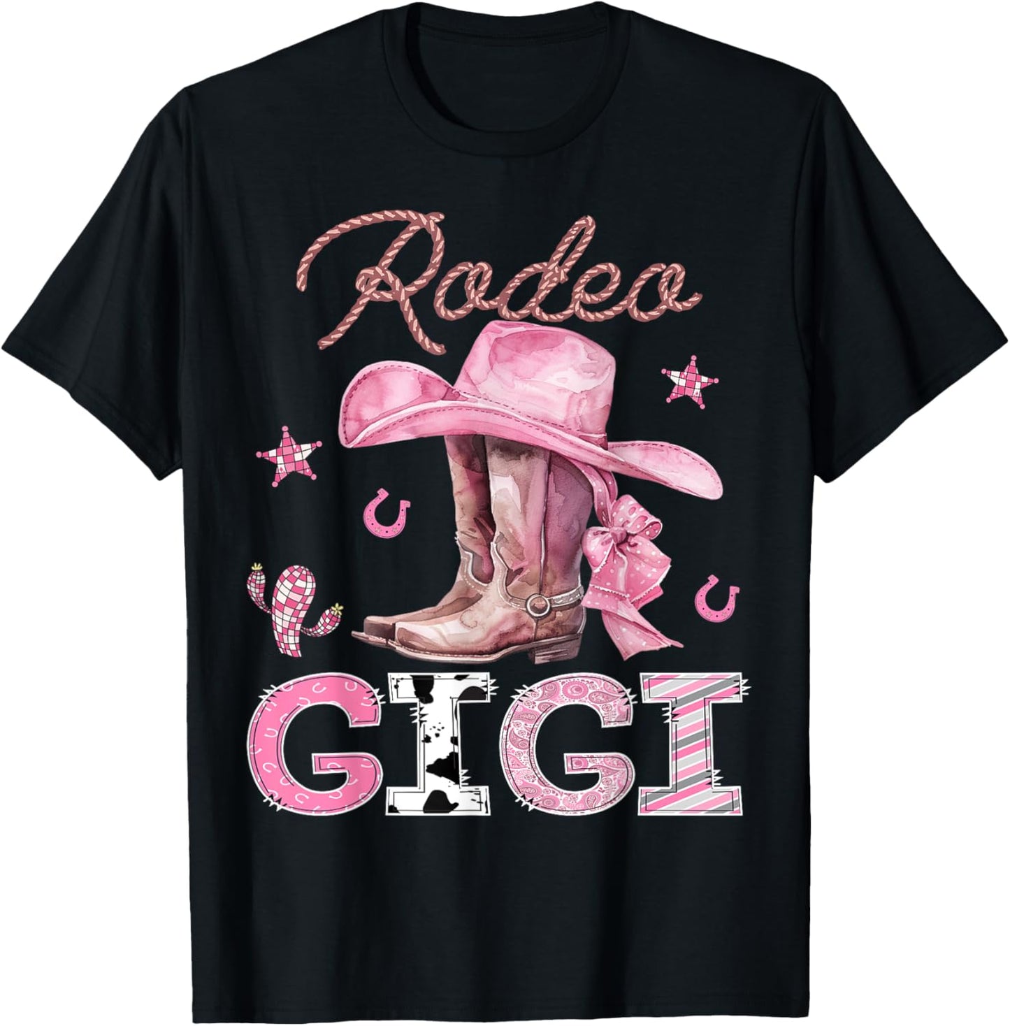Rodeo Gigi Pink Boots Coquette CowGirl Birthday Party T-Shirt - T-Shirt | Black