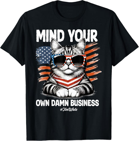 Walz Mind Your Own Damn Business Harris Waltz Cat Lady T-Shirt - T-Shirt | Black