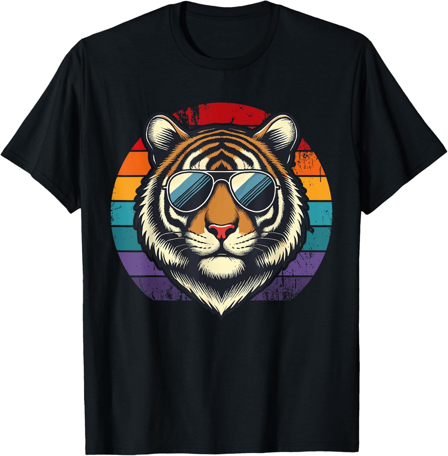 Retro Tiger in Sunglasses Men Women Kids Novelty Funny Tiger T-Shirt - T-Shirt | Black