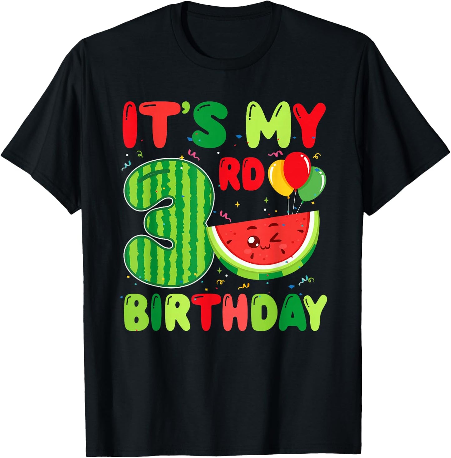 Watermelon Themed 3rd Birthday 3 Year Old Summer Party T-Shirt - T-Shirt | Black