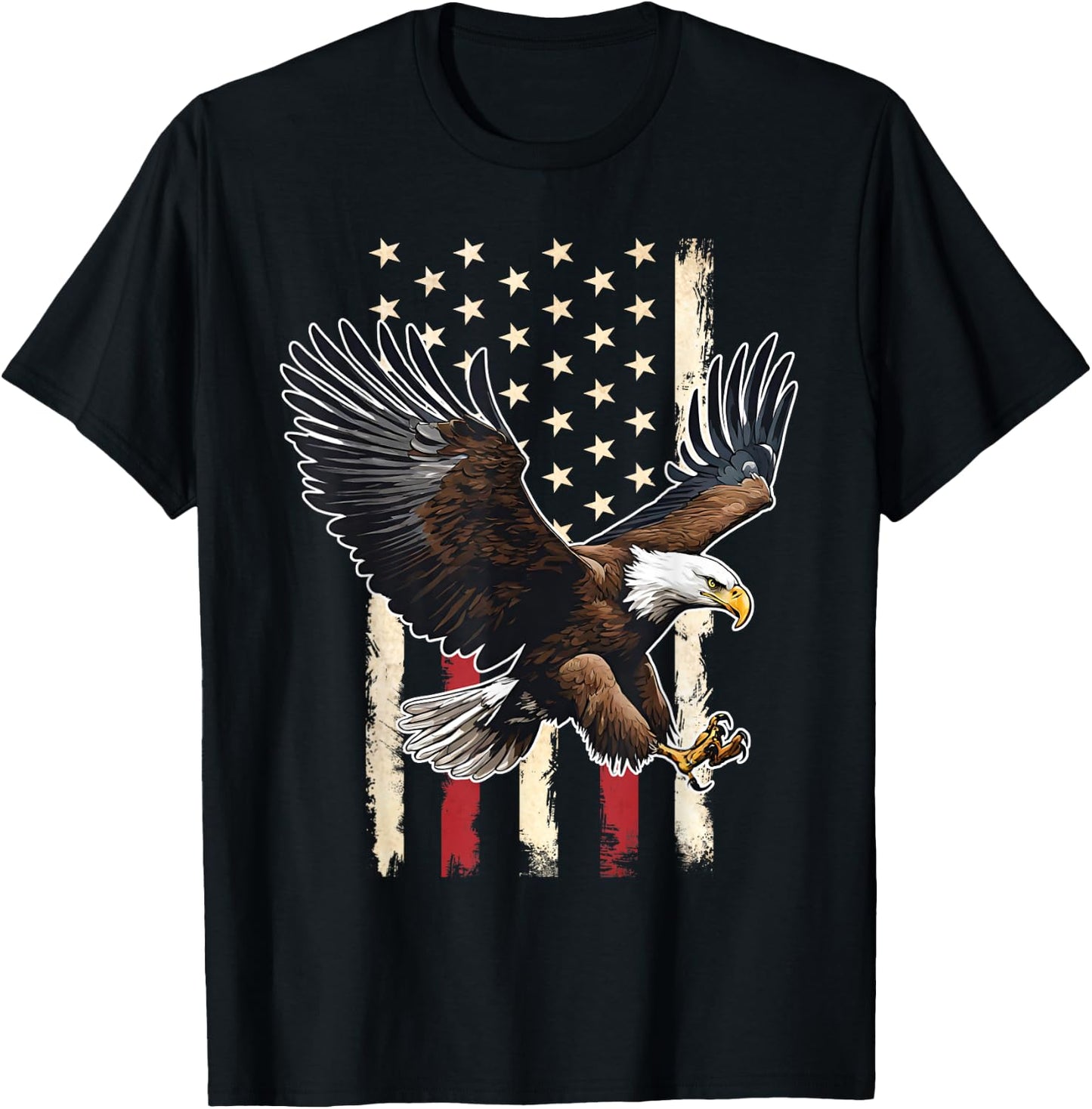 Vintage Bald Eagle American flag 4th Of July Boys Patriotic T-Shirt - T-Shirt | Black