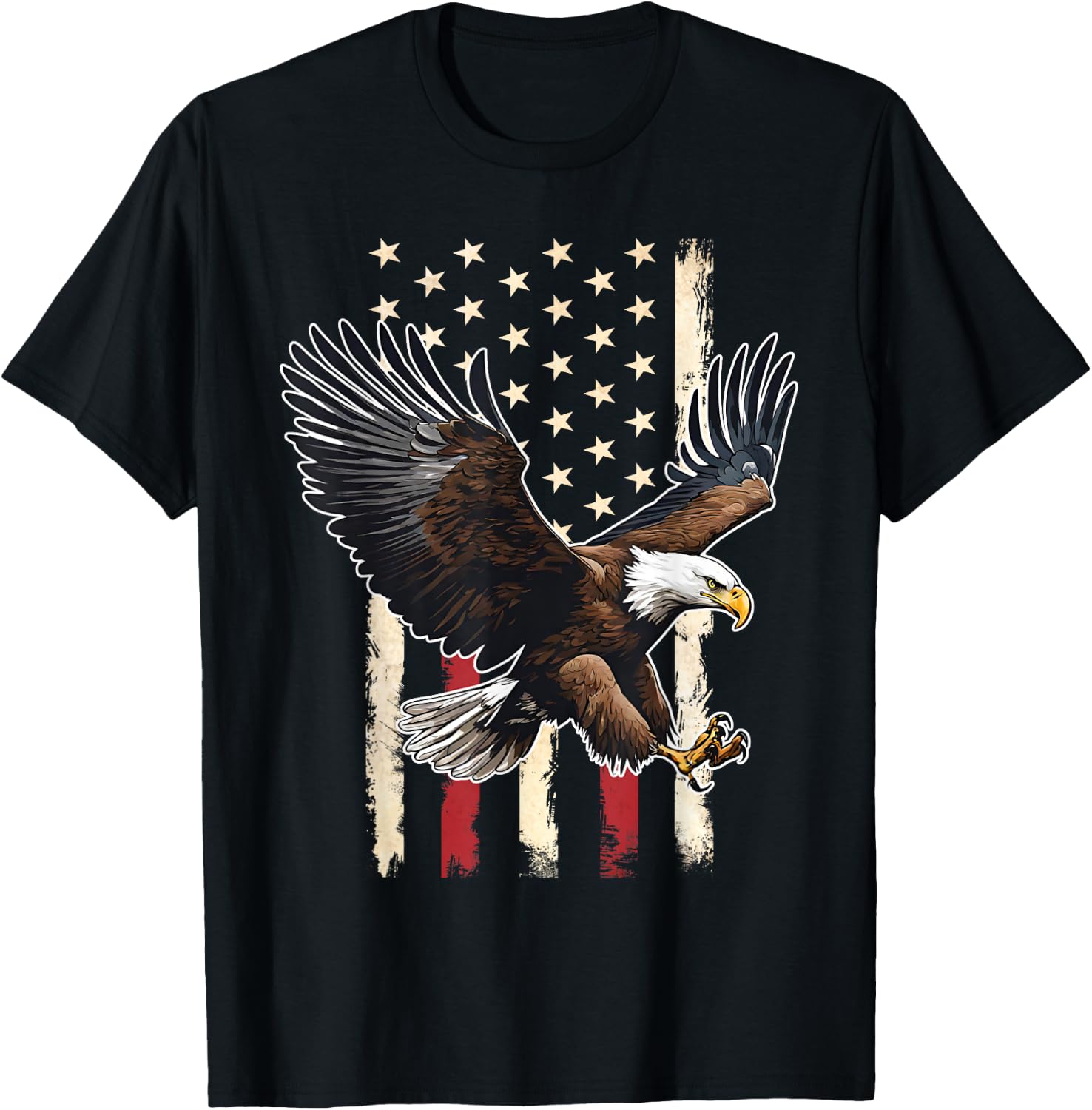 Vintage Bald Eagle American flag 4th Of July Boys Patriotic T-Shirt - T-Shirt | Black