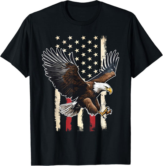 Vintage Bald Eagle American flag 4th Of July Boys Patriotic T-Shirt - T-Shirt | Black