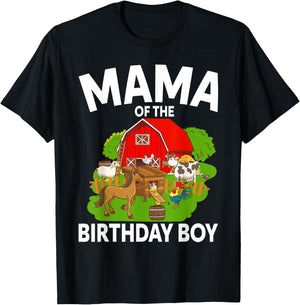 Mama Of The Birthday Boy Farm Animal Bday Party Celebration T-Shirt - T-Shirt | Black