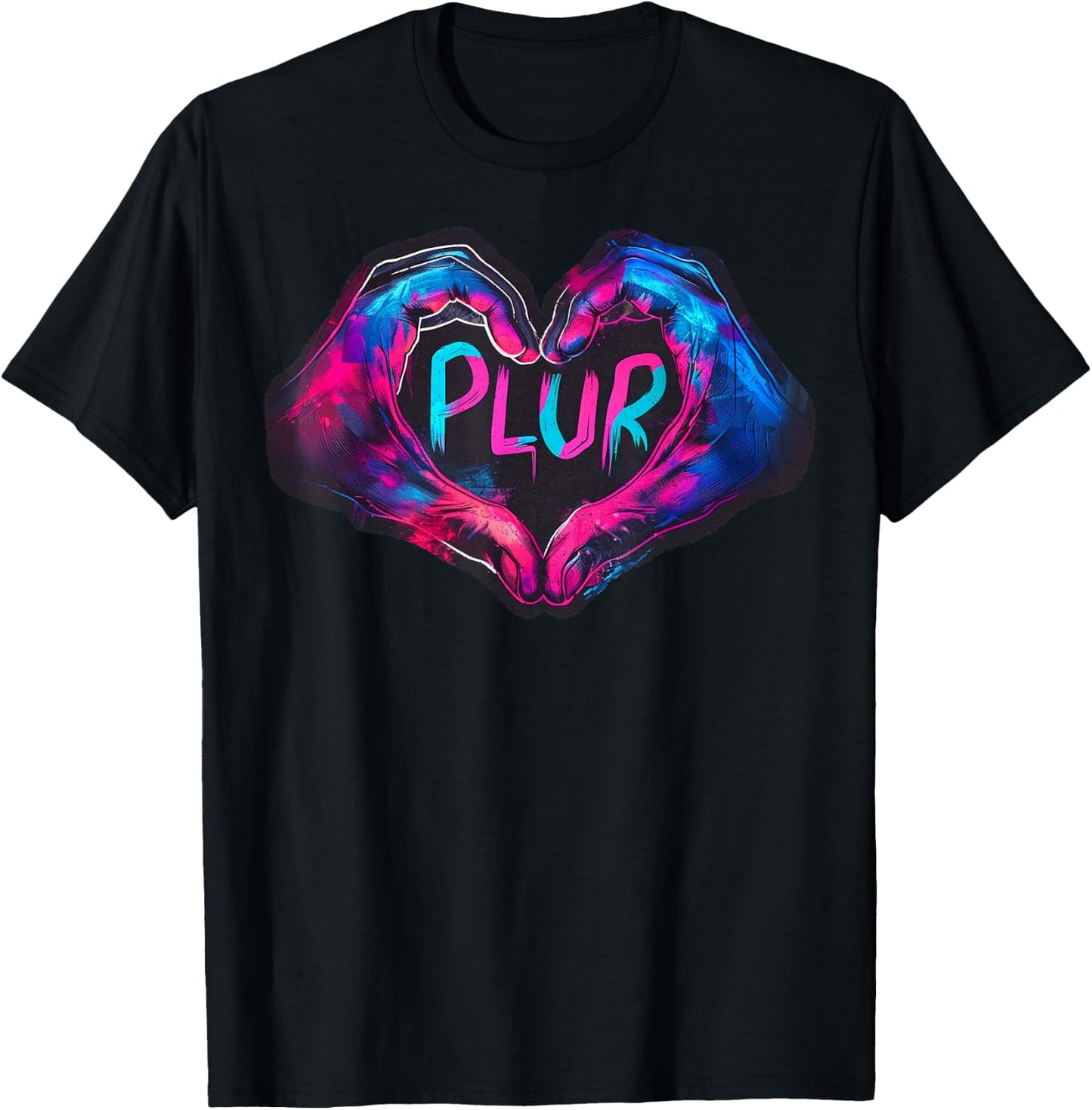 PLUR Graffiti Heart Hands – Retro EDM Festival Rave T-Shirt - T-Shirt | Black