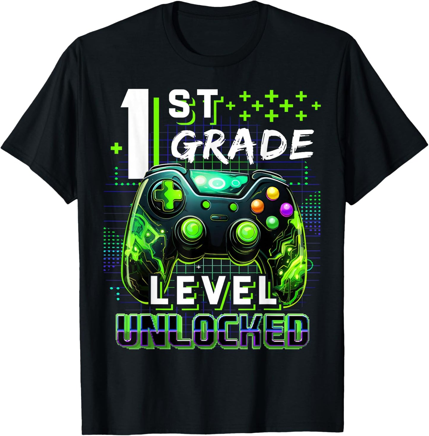 Back to School 1st Grade Boys Gamer First Day School Level T-Shirt - T-Shirt | Black