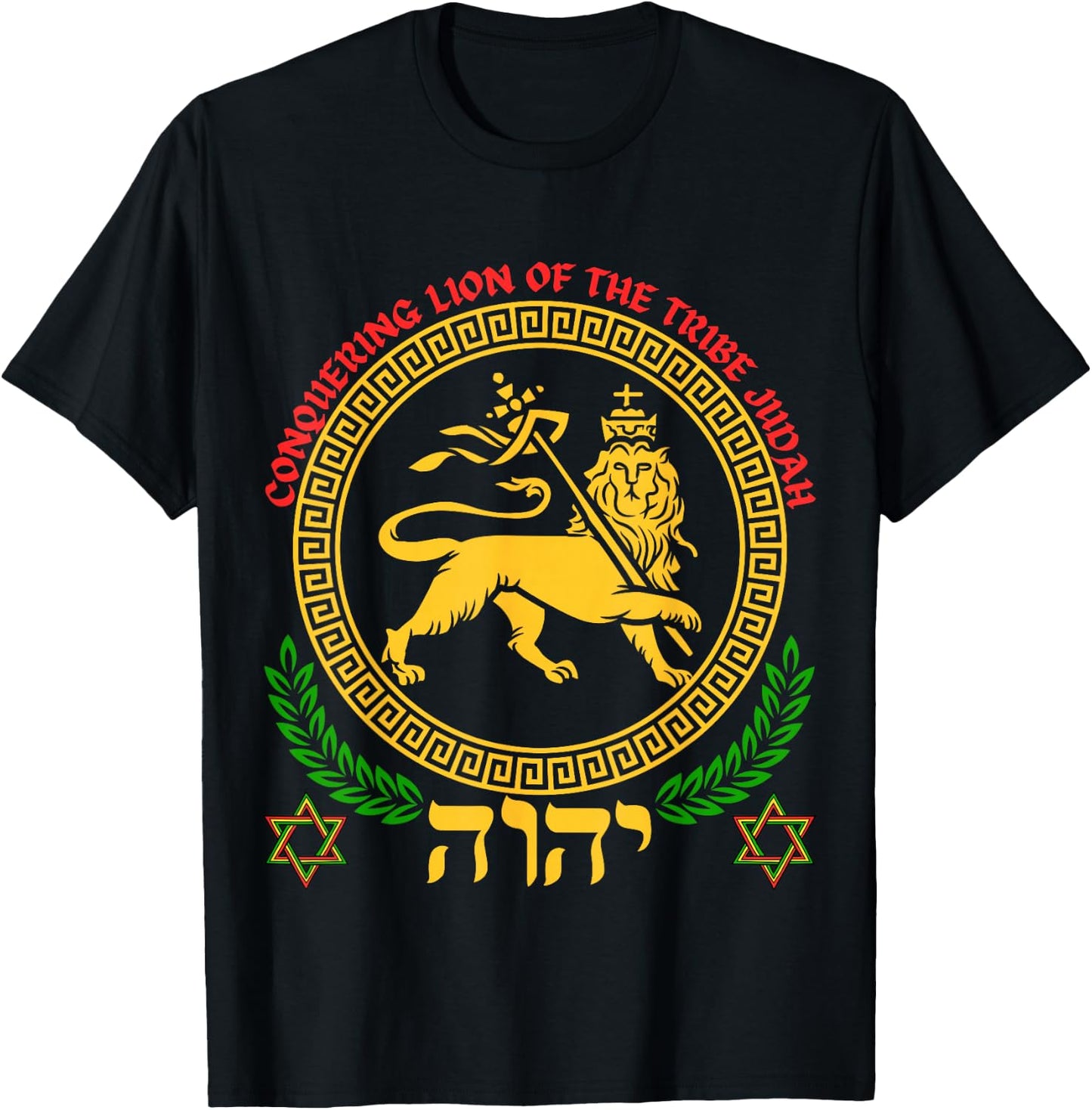 Hebrew Israelite YHWH Lion of Judah Yahweh Rastafarian Art T-Shirt - T-Shirt | Black