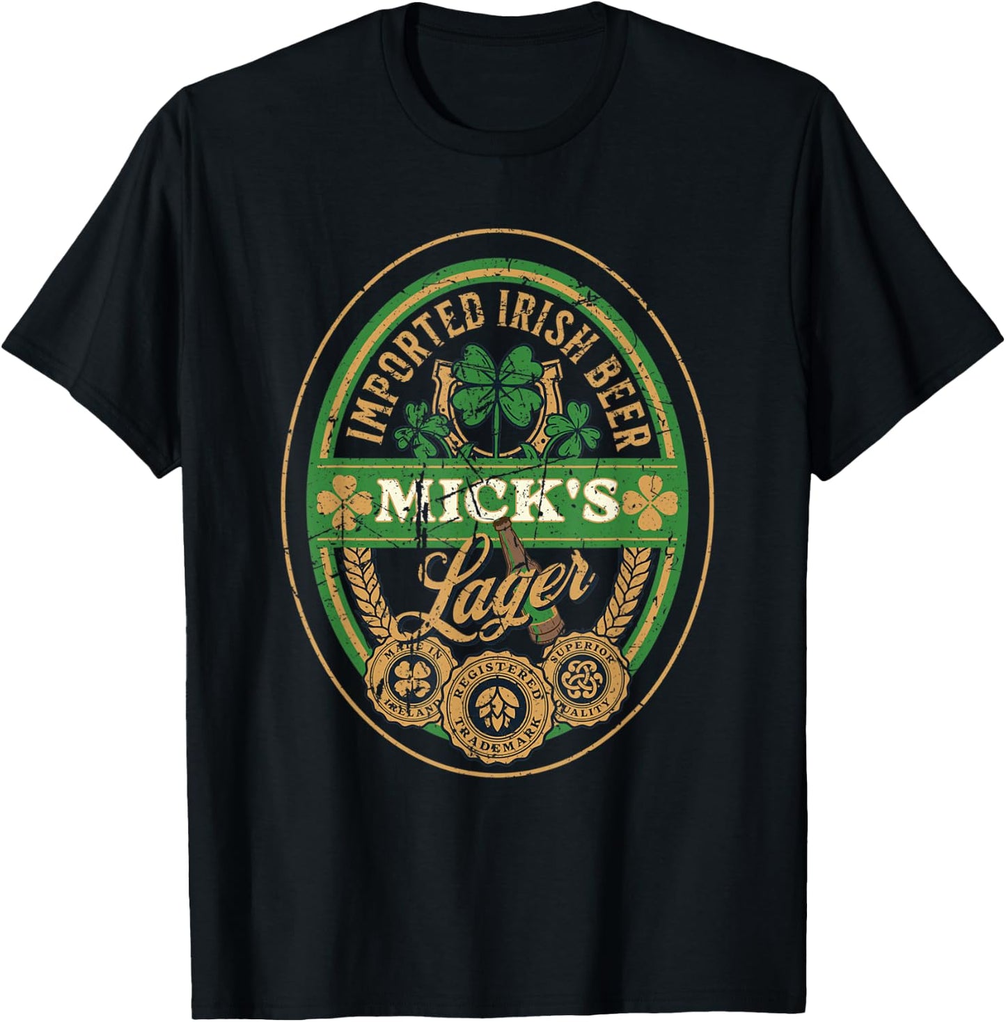 Mick's Lager Imported Irish Beer St Patricks Day Logo T-Shirt - T-Shirt | Black