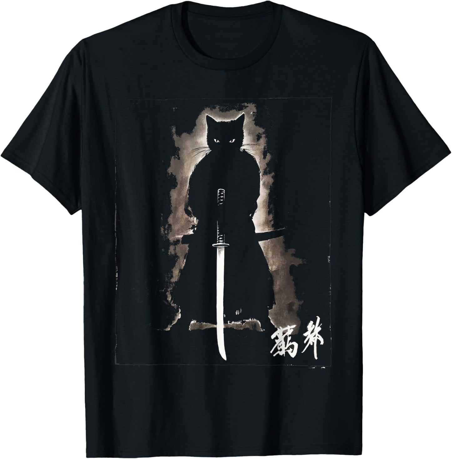 Vintage Samurai Cat Graphic Art Japanese Ukiyo-e Men Women Kids T-Shirt - T-Shirt | Black