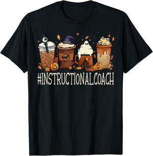 Instructional Coach Horror Coffee Halloween Pumpkin Autumn T-Shirt - T-Shirt | Black