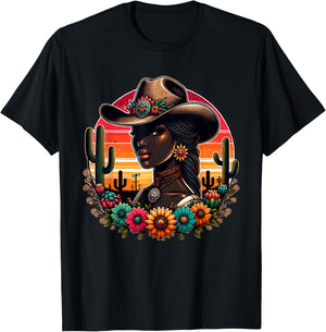 Black Cowgirl Western Rodeo Melanin Texas Woman Girl country T-Shirt - T-Shirt | Black