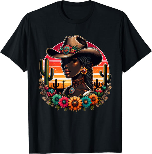 Black Cowgirl Western Rodeo Melanin Texas Woman Girl country T-Shirt - T-Shirt | Black