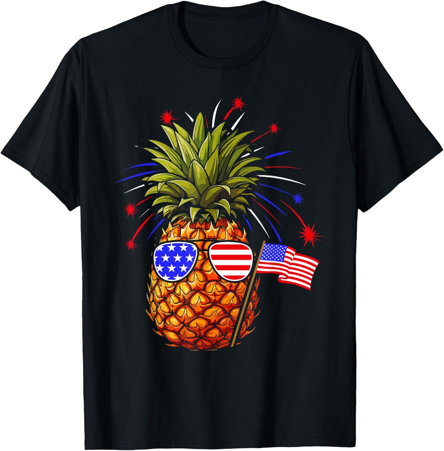 Pineapple 4th of July USA Pineapple American Flag Kids Men T-Shirt - T-Shirt | Black