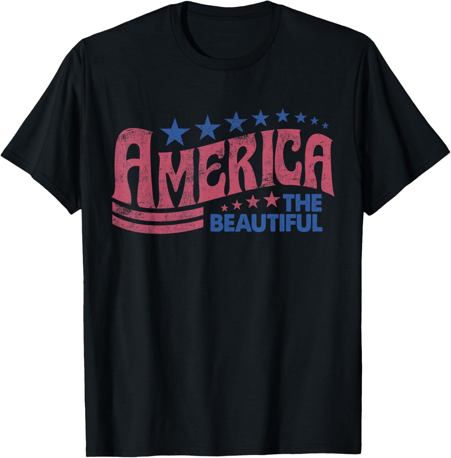 America The Beautiful Retro Vintage American 4th Of July T-Shirt - T-Shirt | Black