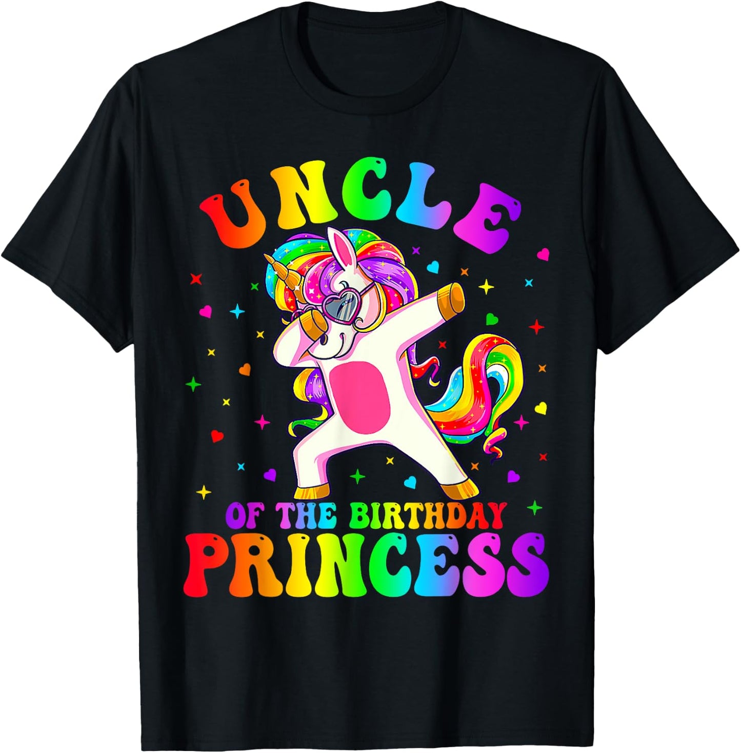 Uncle of the Birthday Princess Girl Dabbing Unicorn Funny T-Shirt - T-Shirt | Black