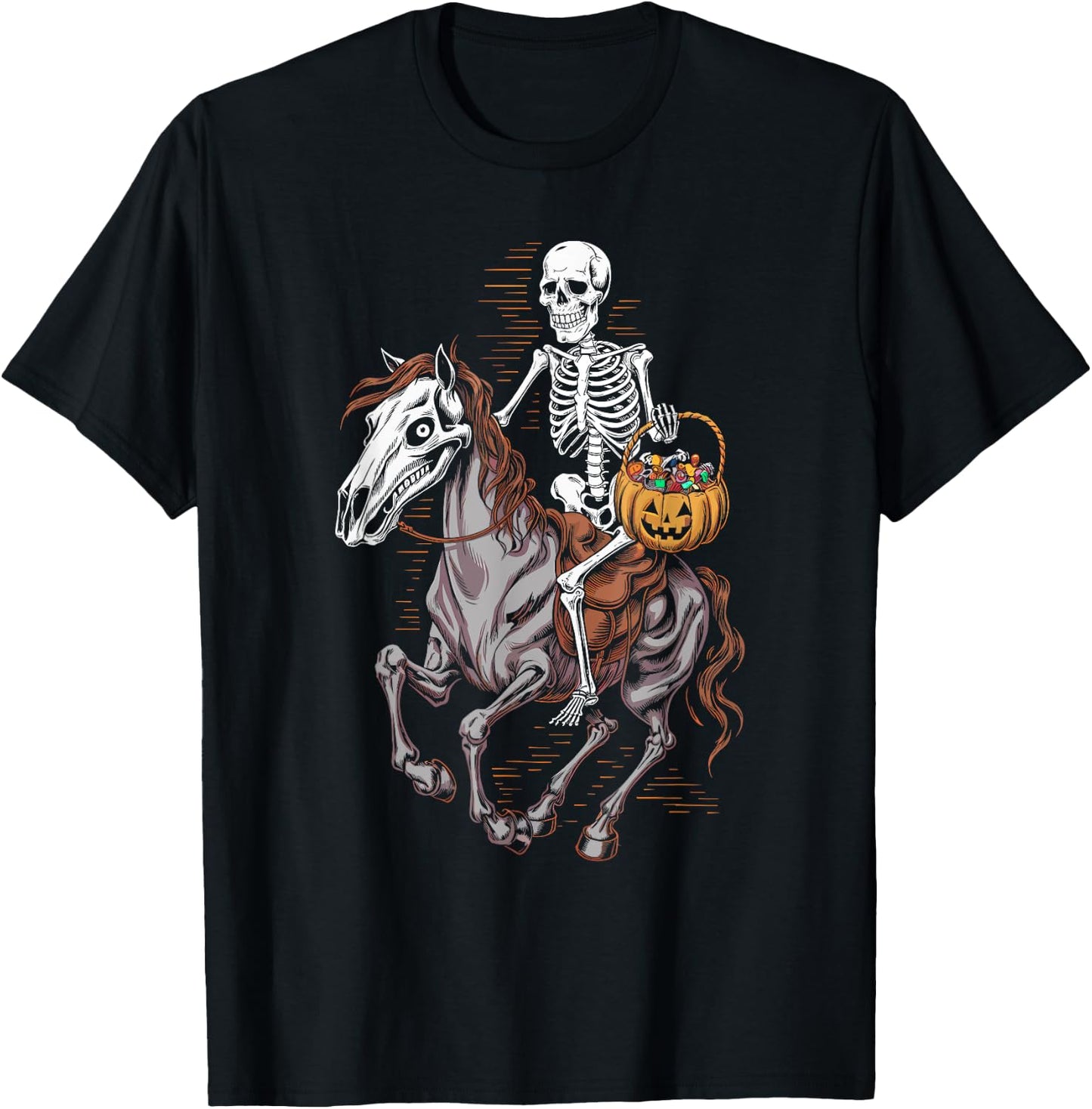 Skeleton Riding Mummy Horse Halloween Candy Fun T-Shirt - T-Shirt | Black