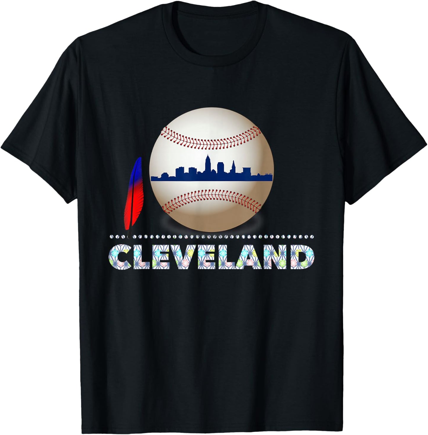 Cleveland Hometown Indian Tribe Ball with Skyline T-Shirt - T-Shirt | Black