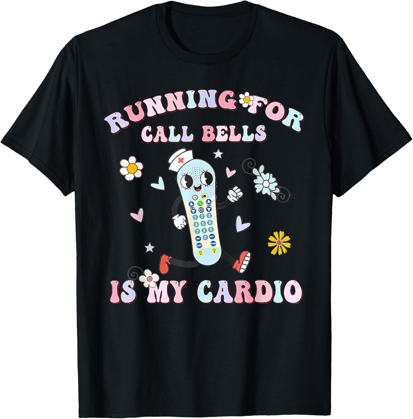 Retro Groovy Running For Call Bells Is My Cardio PCT CNA PCA T-Shirt - T-Shirt | Black