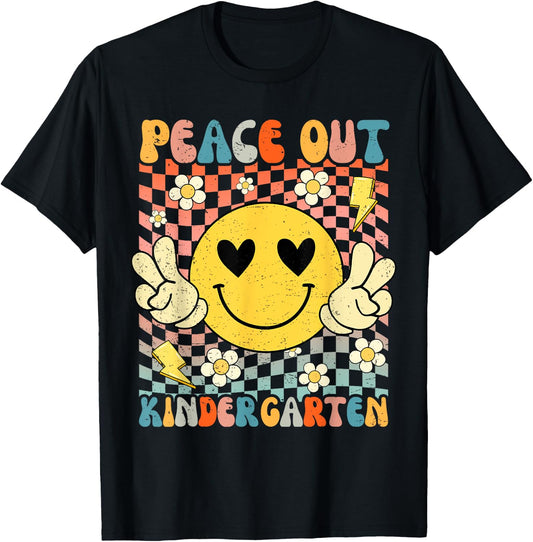 Peace Out Kindergarten Happy Last Day Of School Graduate T-Shirt - T-Shirt | Black