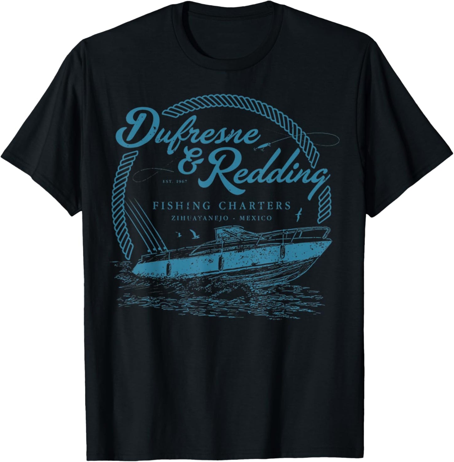 Retro Vintage Dufresne and Redding Fishing Charters Lover T-Shirt - T-Shirt | Black