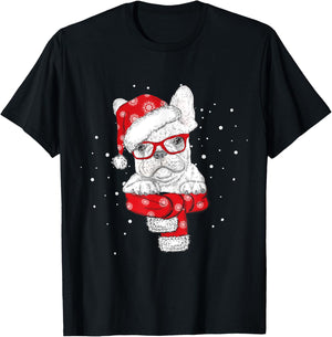 Christmas Santa Dog Lover Frenchie French Bulldog Pajamas Women Kids T-Shirt - T-Shirt | Black