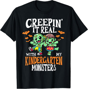 Creepin It Real Monster PreK Kindergarten Teacher Halloween T-Shirt - T-Shirt | Black