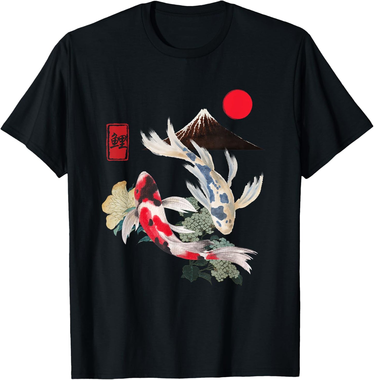 Koi Fish and Cherry Blossom Japanese Art Aesthetic Design T-Shirt - T-Shirt | Black