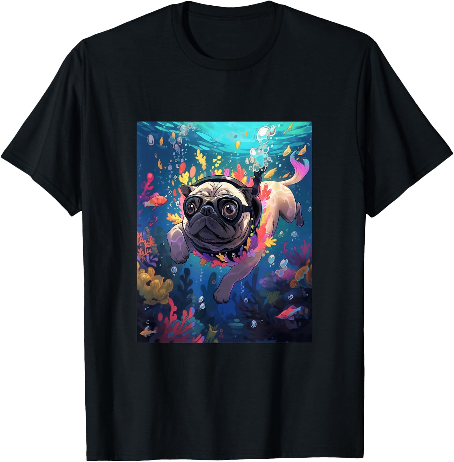 Pug Diving Dog Swimming Underwater T-Shirt - T-Shirt | Black