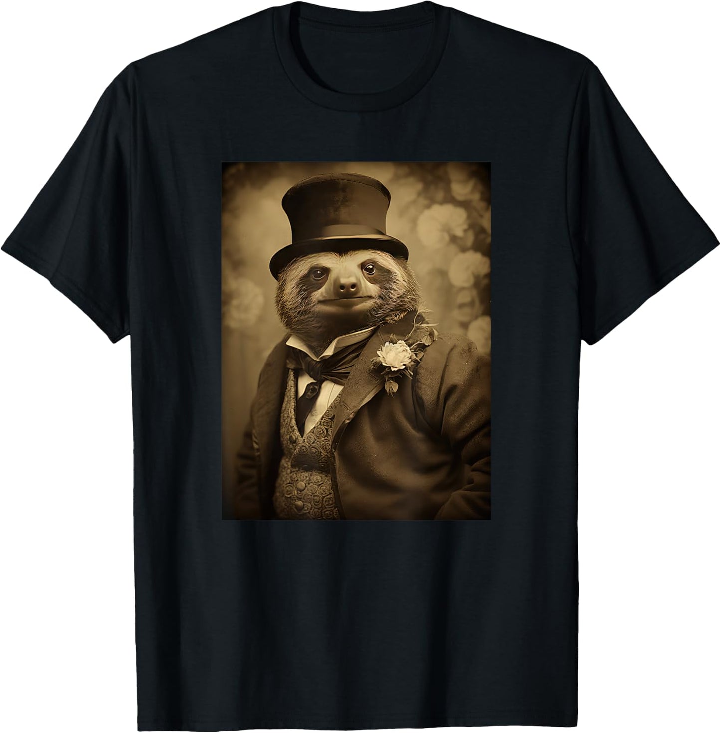 Funny Sloth Photo Victorian Animal Portrait Vintage Sloth T-Shirt - T-Shirt | Black