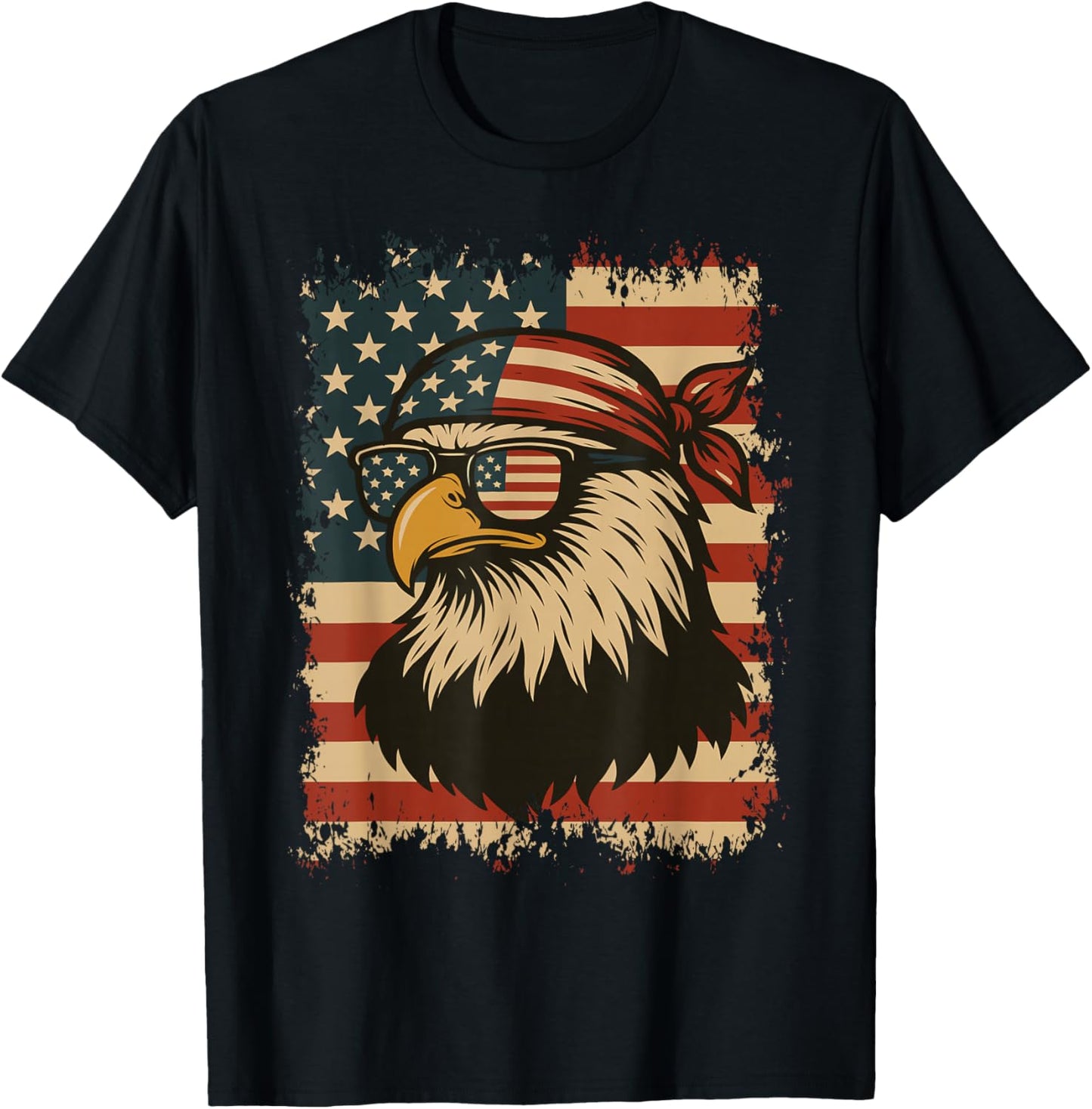 American 4TH Of July Bald Eagle Patriotic USA Flag Bandana T-Shirt - T-Shirt | Black