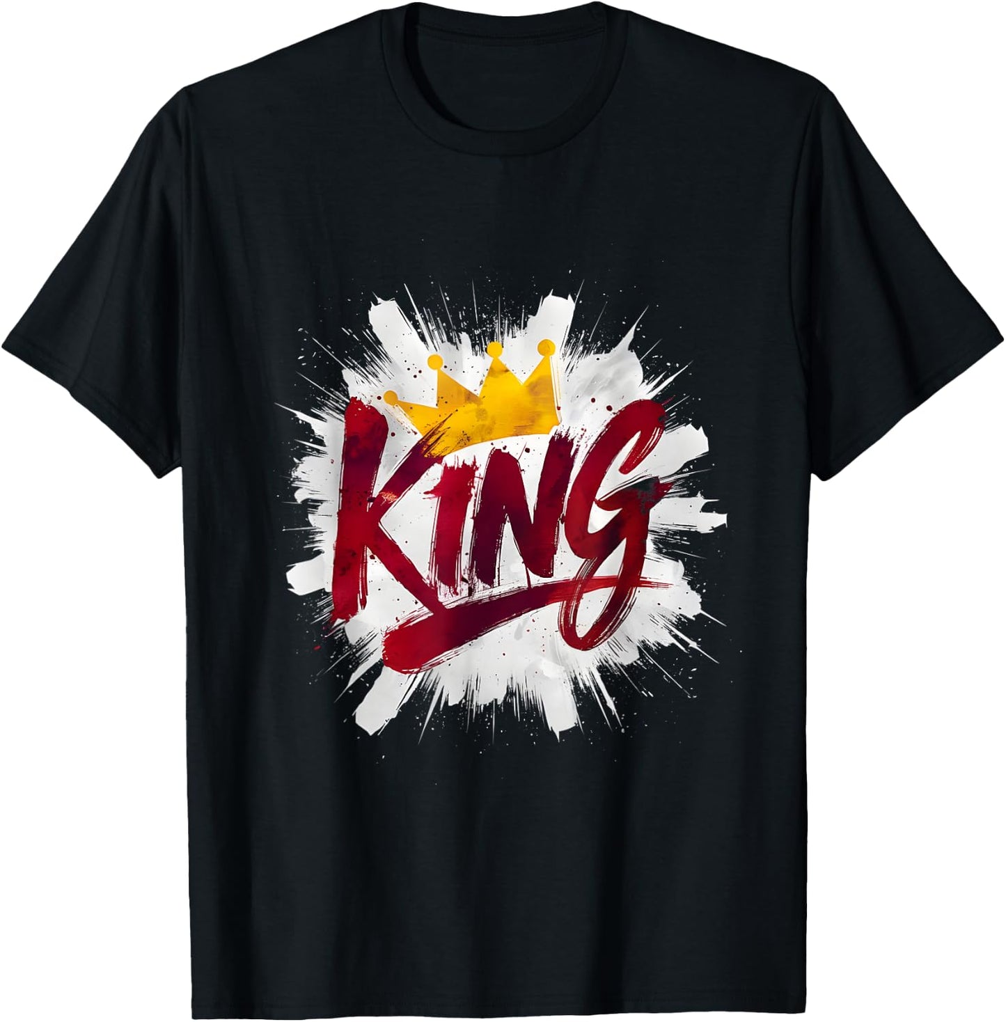 King with a Crown in Red and White T-Shirt - T-Shirt | Black